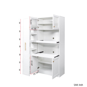 English Elm Kitchen Farmhouse Pantry Cabinet With Multi-Tier Pull-Out Shelves & 4 Doors For Organized Storage W331S00173