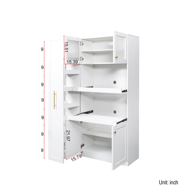 English Elm Kitchen Farmhouse Pantry Cabinet With Multi-Tier Pull-Out Shelves & 4 Doors For Organized Storage W331S00173