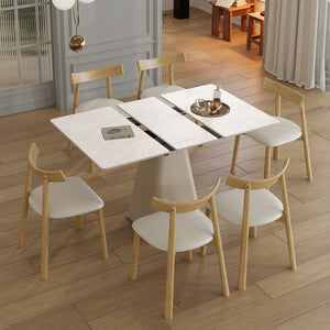 English Elm Retractable Rock Slab Dining Set with Leather Wrapped Base for Compact Apartments W2700S00100