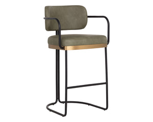 Sunpan JALEN Barstool - Elegant Ivanhoe Pine with Gold Accents, Faux Leather Comfort for Modern Spaces 112394
