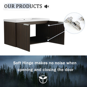 English Elm 36 Inch Silver-Brown Stripe Wall-Mounted Vanity with Resin Sink, Soft-Close Doors & Spacious Storage W999P204953