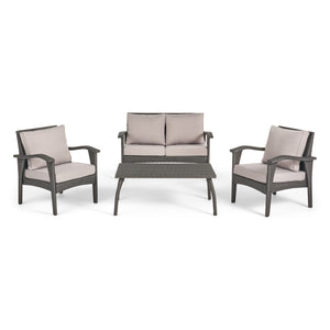 English Elm Christopher Knight Home® - HONOLULU Stylish 4PC PE Wicker Patio Set with Durable Iron Frame, Waterproof Cushions, Compact Lounge Grey 52917.00IRNGRY