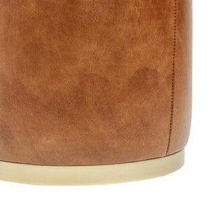 English Elm Nico Genuine Leather Drum Ottoman Stool with Brass Base for Living Room or Bedroom B2719P485493