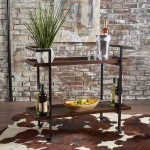 Christopher Knight Home® - Noble House - Gerard Modern Industrial 2-Tier Wood Bar Cart with Wheels