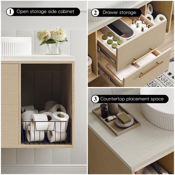 English Elm Modern Floating Bathroom Vanity Oval Ceramic Sink Plywood Cabinet Soft Close Storage W3136S00077