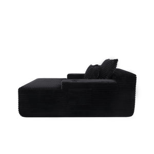 English Elm New Convertible Corduroy Chaise Lounge Sleeper with Cup Holder and Throw Pillows W3975P479027