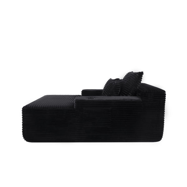 English Elm New Convertible Corduroy Chaise Lounge Sleeper Chair with Cup Holder for Living Room Black W3975P502848