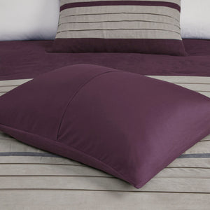 English Elm 7 Pc Faux Suede Comforter Set In Rich Plum & Grey – King Size, Elegant Design With Decorative Pillows B03596910