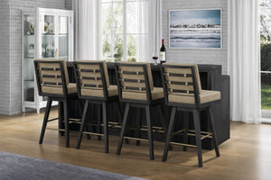 English Elm Latte Swivel Counterstool Set Wood Frame Auto-return Seat for Kitchen Islands Black B2699P469526