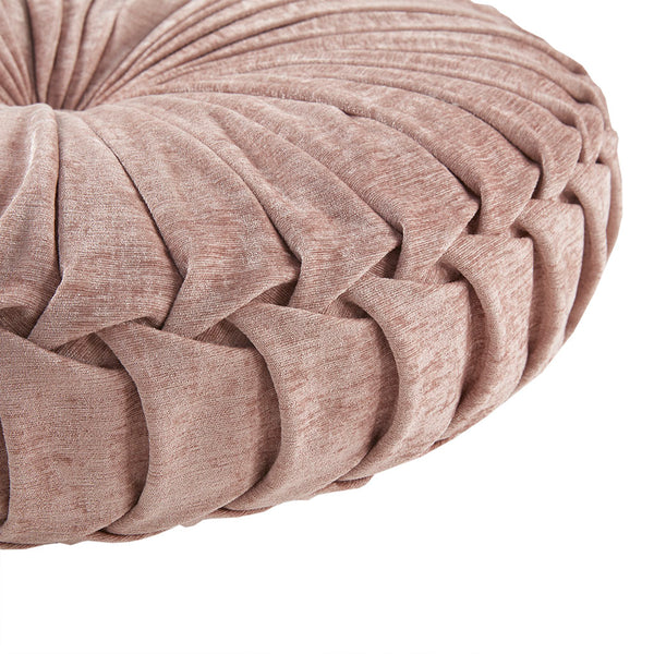 JLA Home Intelligent Design - Poly Chenille Round Floor Pillow Cushion — Tufted Button, Pleated Texture, Plush Polyester Fill for Meditation Seating Decor Blush ID31-2035