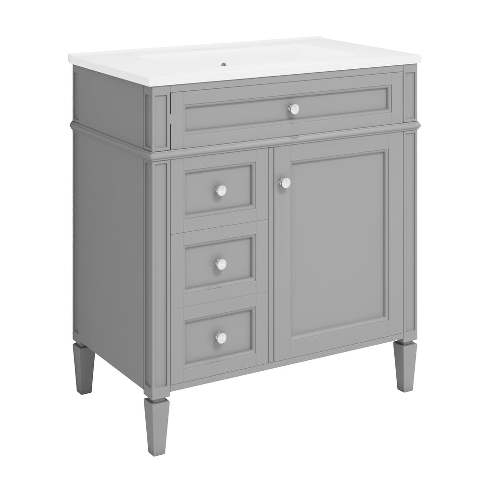 English Elm 30'' Modern Bathroom Vanity With Ceramic Sink, 2 Smooth-Glide Drawers & Tip-Out Compartment Storage N710P206904E