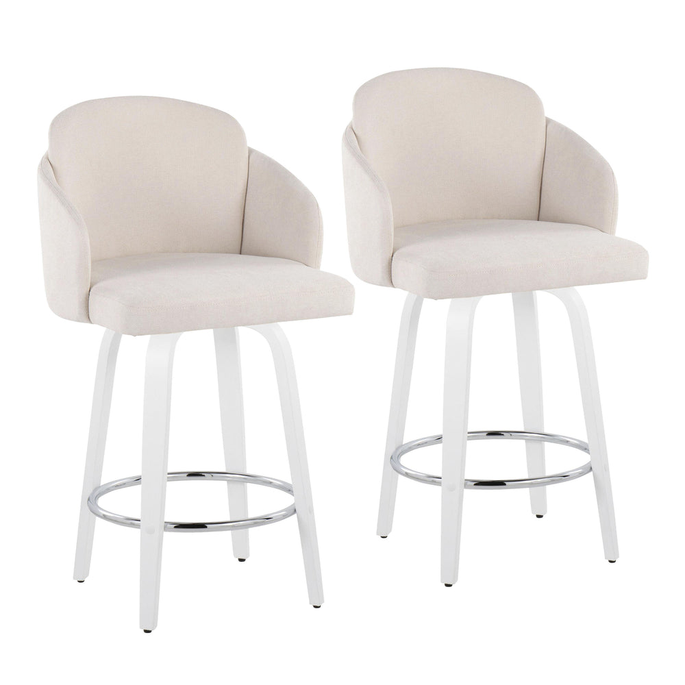 English Elm Fixed-height Swivel Counter Stools with Faux Leather Seats and Chrome Footrest Set of 2 Cream B202S01809