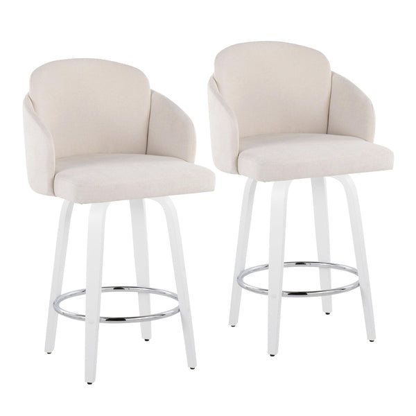 English Elm Fixed-height Swivel Counter Stools with Faux Leather Seats and Chrome Footrest Set of 2 Cream B202S01809
