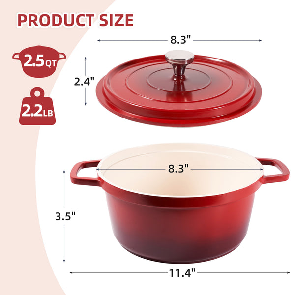 English Elm Lightweight 2.5 Qt Enameled Cast Aluminum Dutch Oven With Nonstick Finish - Ideal For Bread Baking! T3950P399486