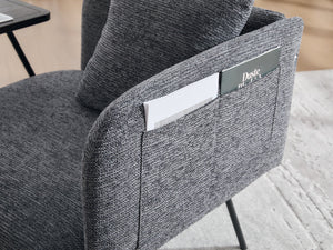 English Elm Leisure Linen Accent Chair with Built-in Side Table Pockets and Lumbar Pillow Modern Dark Gray W395P453309