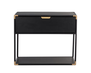 Sunpan Doone Nightstand: Handcrafted Matte Black Metal End Table with Brass Accents & Soft Close Drawers