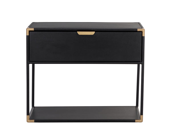 Sunpan Doone Nightstand: Handcrafted Matte Black Metal End Table with Brass Accents & Soft Close Drawers