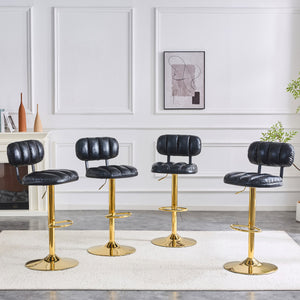 English Elm Set of 2 Adjustable Pu Leather Barstools with Chrome Base for Kitchen or Home Bar Black,Gold W3875P378577