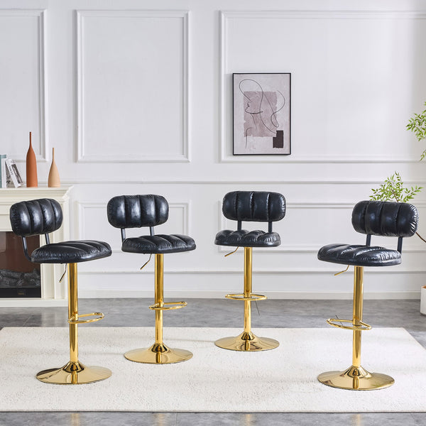 English Elm Set of 2 Adjustable Pu Leather Barstools with Chrome Base for Kitchen or Home Bar Black,Gold W3875P378577