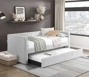 English Elm 1pc Daybed with Trundle Corduroy Upholstery Modern Luxury Guest Sofa Bed Durable & Space-Saving Design Gray 43 L x 38 W x 9.5 H B011S01720