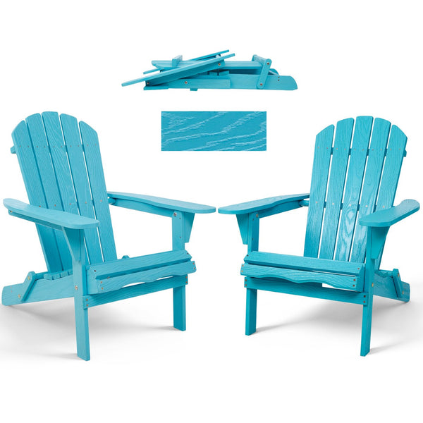 English Elm Wood Folding Adirondack Chair Solid Hemlock Embossed Grain Outdoor Patio Lounge Seat Turquoise Blue W1390P462315