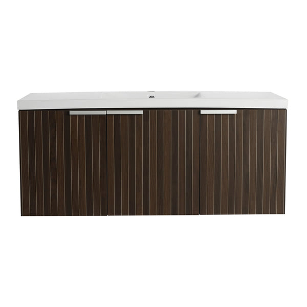 English Elm 48 Inch Silver-Brown Stripe Vanity with Resin Sink, Wall-Mounted 3-Door Storage, Soft-Close Hinges W999P206328