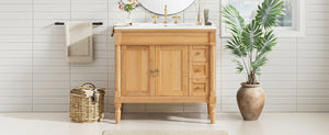 English Elm 36" Freestanding Bathroom Vanity Solid Wood Cabinet with Ceramic Sink and Soft Close Storage N729P300165N