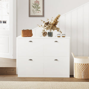 English Elm Shoe Cabinet Slim Flip-Top Rack with 4 Adjustable Drawers, Anti-Tip Entryway Organizer, Compact White W2386P308739