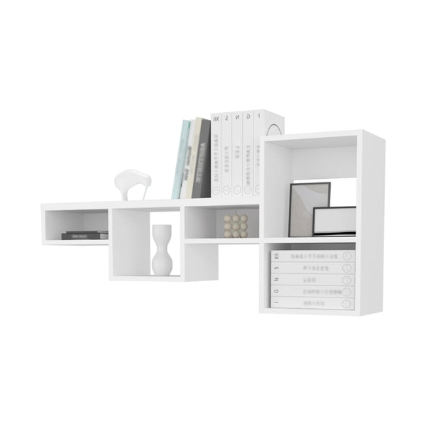 English Elm White Wall-Mounted Shelf Unit 5-Shelf Floating Organizer for Small Spaces, Modern White Finish, Easy Install B062P252161