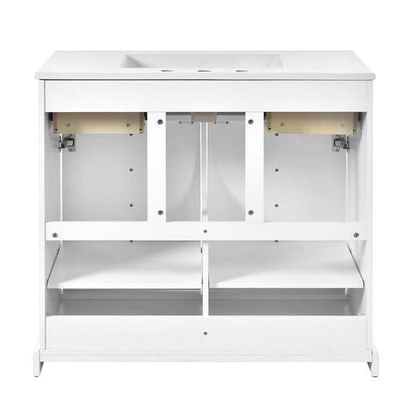 English Elm 36'' Bathroom Vanity with Ceramic Sink Combines Retro Solid Wood Frame, Soft-Close Drawers & Ample Storage White N710P195628K