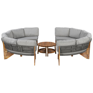 English Elm U_style Circular Patio Sofa Set Pp Rope Woven Steel Frame Acacia Wood Resort Lounge Grey WY000468AAE
