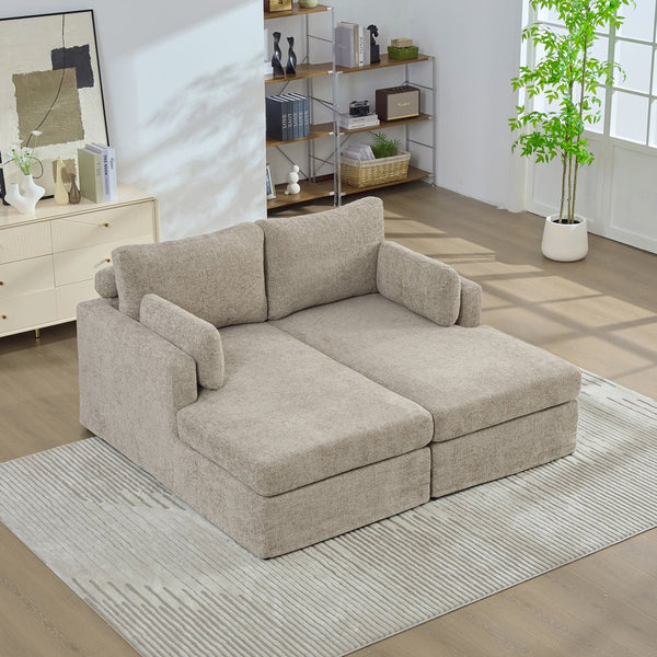 English Elm 63.39" Chenille Convertible Sofa Bed with Pocketed Spring Cushions for Modern Living Spaces Taupe W3189S00031