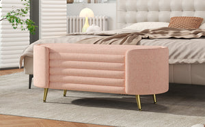 English Elm Modern Boucle Tufted Storage Ottoman Bench with Gold Legs for Bedroom or Entryway Pink N719P305628P
