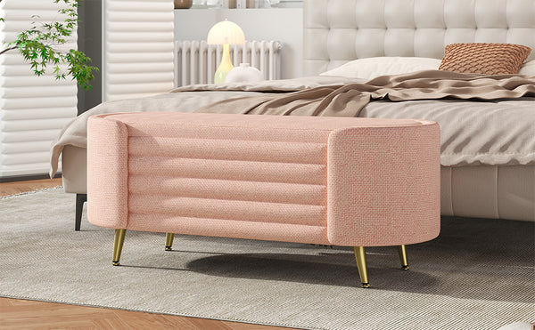 English Elm Modern Boucle Tufted Storage Ottoman Bench with Gold Legs for Bedroom or Entryway Pink N719P305628P
