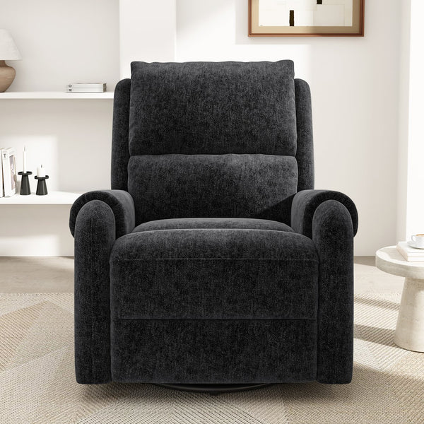 English Elm Manual Recliner Swivel Rocker Massage Chair Chenille Nursery and Living Room Seat Black N763P347287B