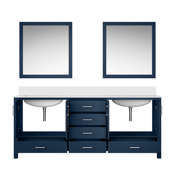 English Elm Navy Double Bath Vanity 80" W x 22" D with Cultured Marble Top, Soft-Close Drawers, Mirror Included B2731S00896