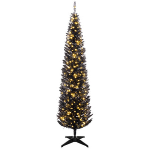 English Elm 7ft Matte Black Pencil Christmas Tree with 250 Warm Led Lights for Small Spaces T3971P401092