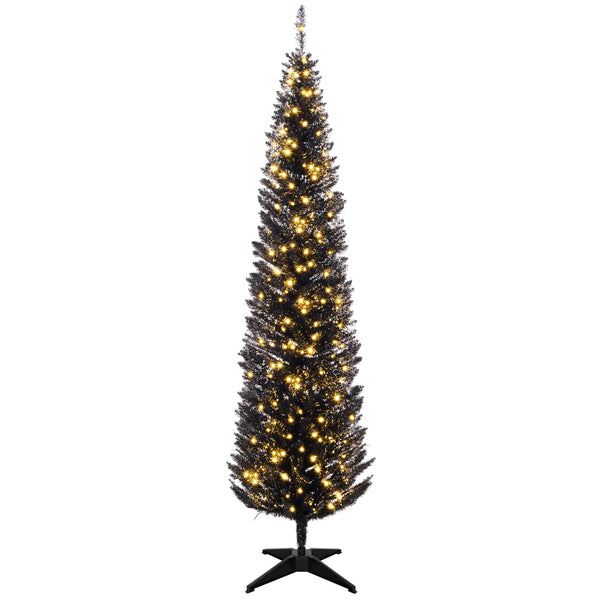 English Elm 7ft Matte Black Pencil Christmas Tree with 250 Warm Led Lights for Small Spaces T3971P401092