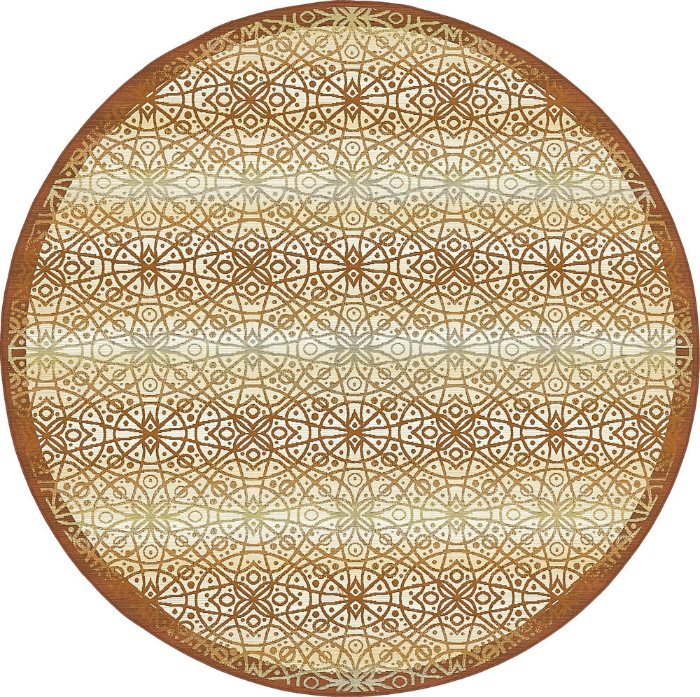 Unique Loom Outdoor Trellis Kaleido Machine Made Geometric Rug Beige and Terracotta, Brown/Ivory 8' 0" x 8' 0"