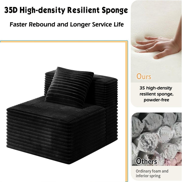 English Elm Cloud Corduroy Couch Modular Floor Sofa L‑Shaped Boneless Memory Foam Plush Cushions, No Assembly Needed W3434S00017