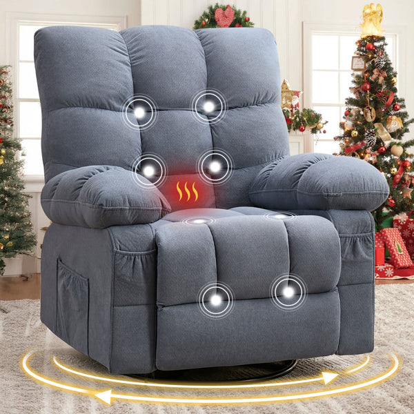 English Elm Massage Swivel Recliner with Heat Lumbar Support and 8 Node Vibration for Living Room W1521P425586