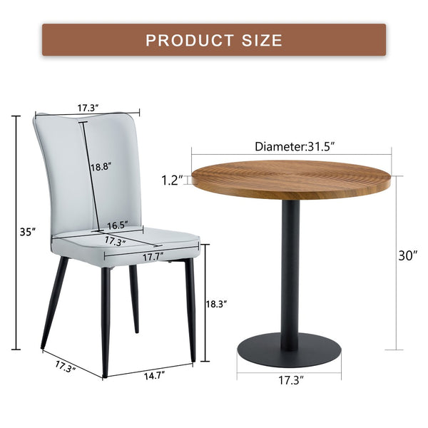 English Elm Table And Chair Set - 31.5" Round Dark Wood Dining Table With 2 Light Gray Pu Chairs For Small Spaces W1151S02487-GIGA