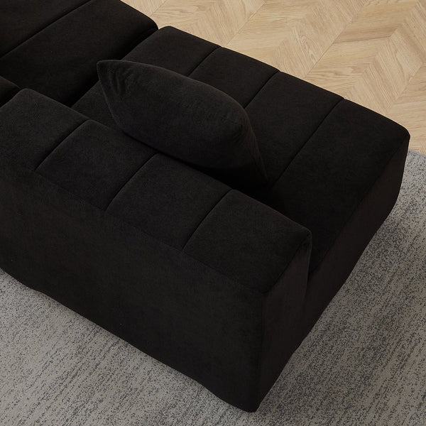 English Elm Two Curved Chenille Sectional Sofa with Sculptural Modular Design and Four Throw Pillows Black W834S00579
