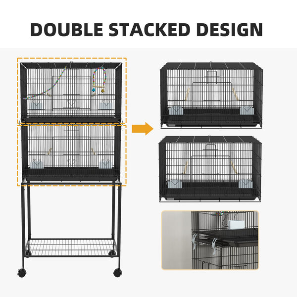 English Elm Pawhut Stackable Two Level Steel Bird Cage with Rolling Stand Perches Swing Ladder W2225P173758