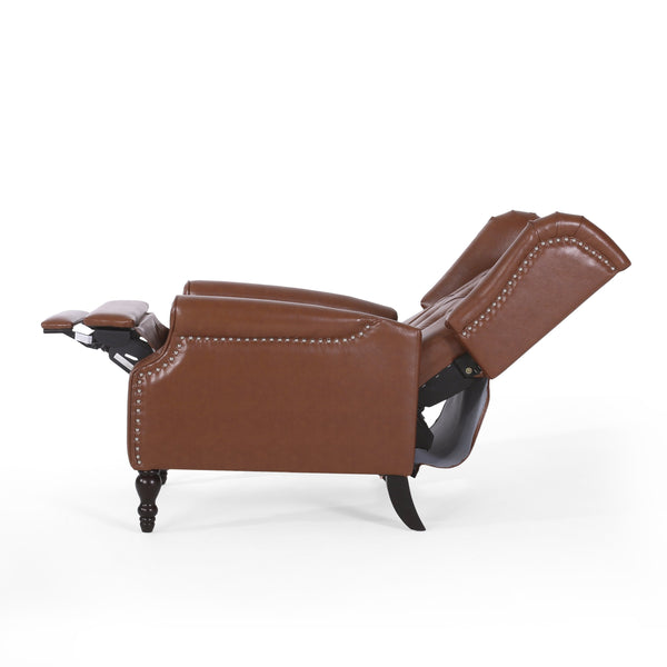 English Elm Christopher Knight Home® - RECLINER Light Brown PU Upholstered Wingback with Button-Tufted Diamond Stitch & Nailhead Trim 56992.00PUCOGN
