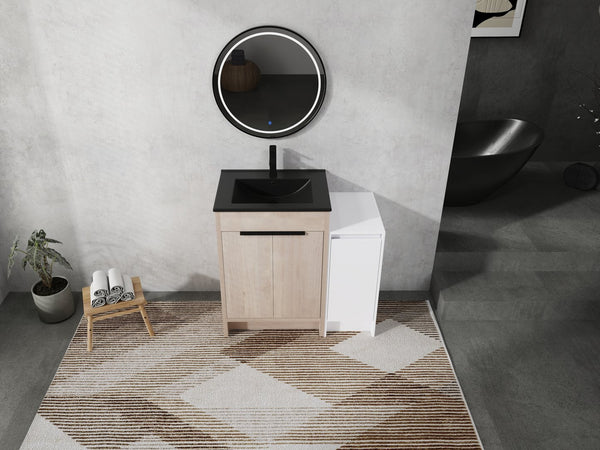 English Elm 36 Inch Freestanding Bathroom Vanity With Black Sink, Soft-Close Doors & Ample Storage Solutions W999S00303