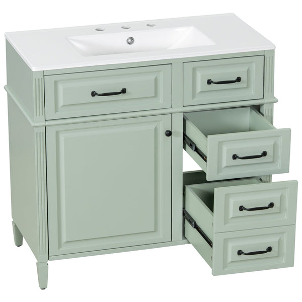 English Elm 36-Inch Modern Bathroom Vanity With Ceramic Sink, Adjustable Shelves, Flip Drawers & Metal Handles N725P350849F