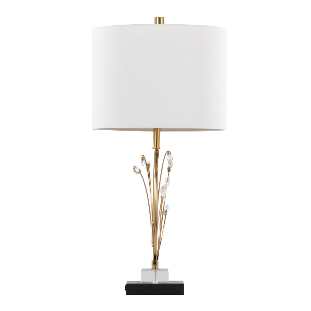 English Elm Table Lamp Set of 2 Black Metal Crystal Accents Gold Finish Linen Shade Bedroom B202P471578