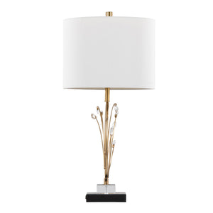 English Elm Table Lamp Set of 2 Black Metal Crystal Accents Gold Finish Linen Shade Bedroom B202P471578
