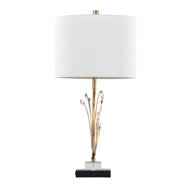 English Elm Table Lamp Set of 2 Black Metal Crystal Accents Gold Finish Linen Shade Bedroom B202P471578
